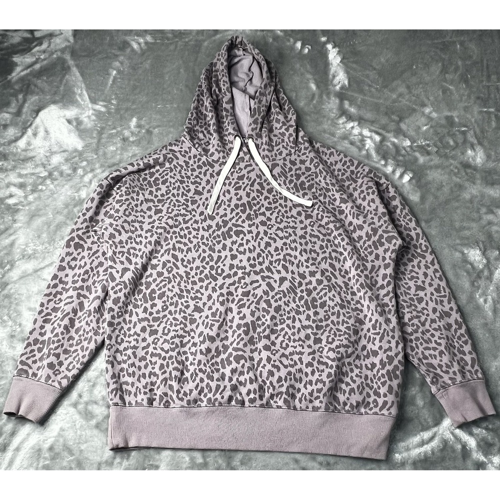 BUFFALO DAVID BITTON Hoodie Women Size Medium Lavender Leopard Print Pullover